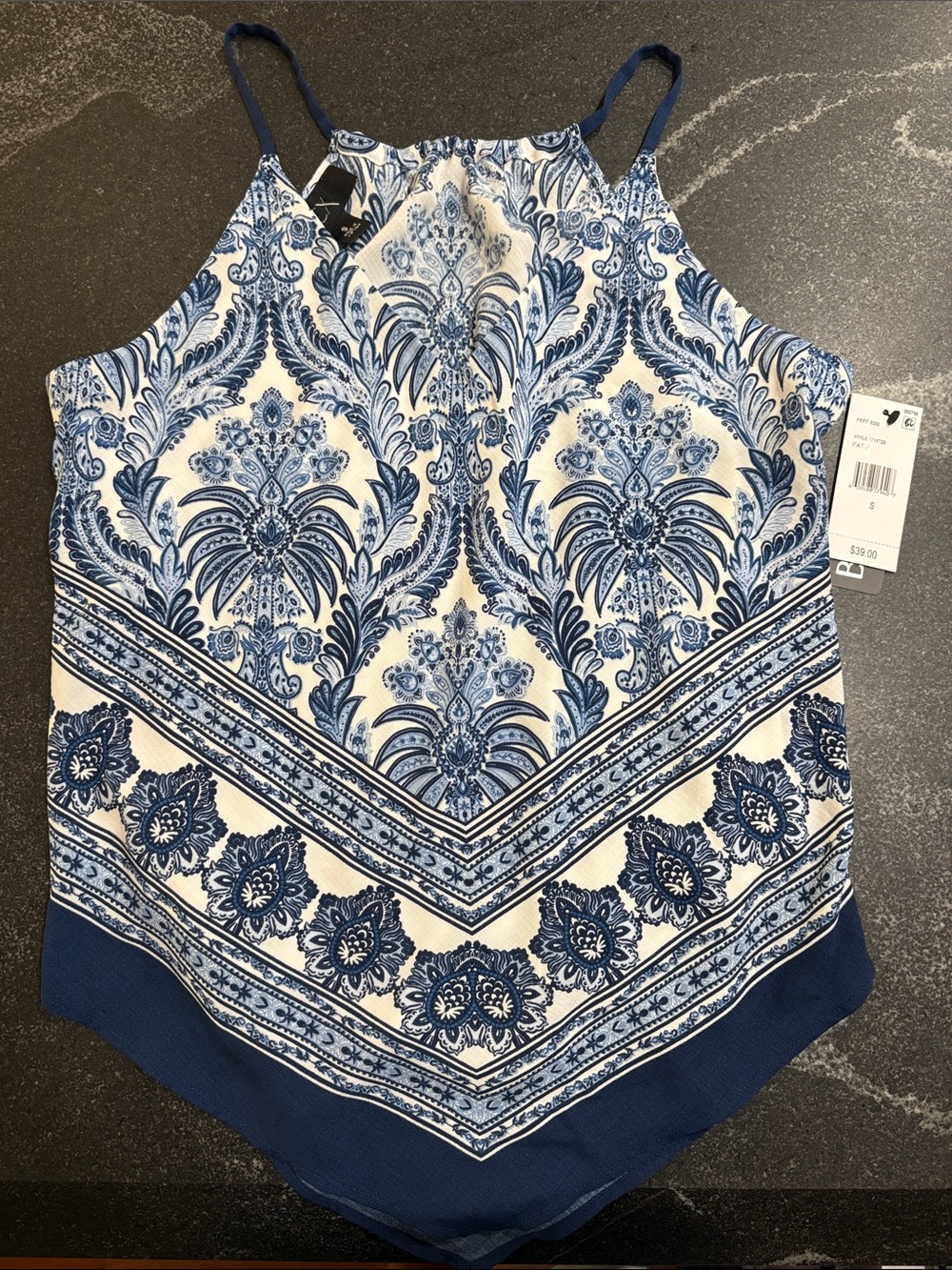 BCX Blue and White Printed Halter Camisole